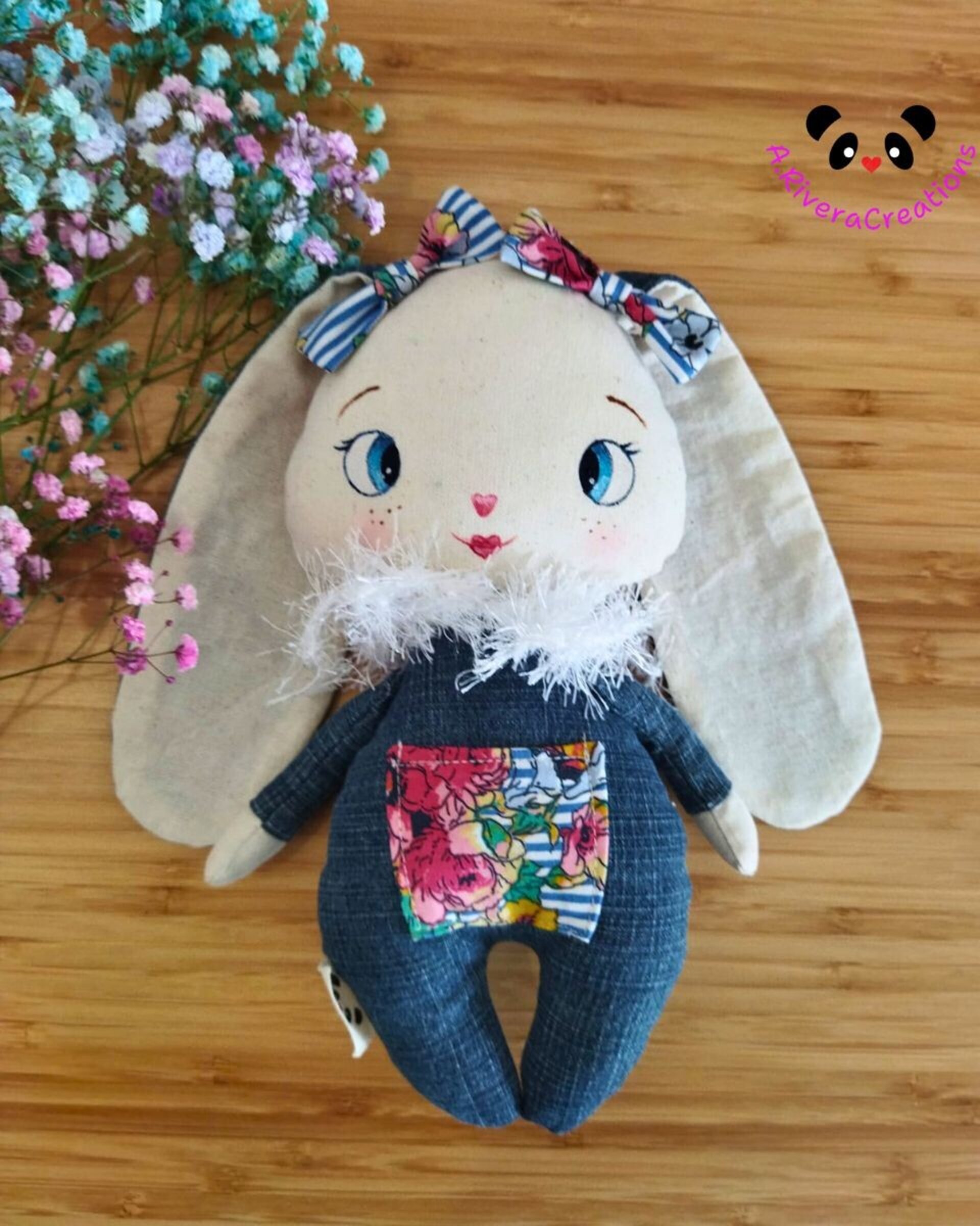 Muñeca de tela conejita, bunny toy, muñeca artesanal, peluche - 3