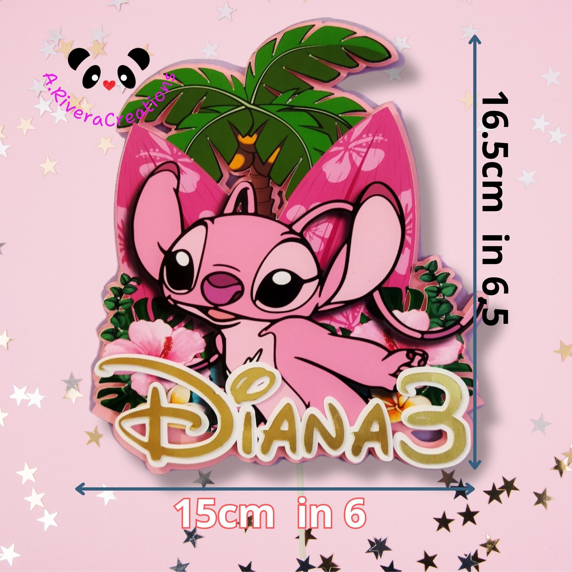 🎂 CAKE TOPPER ANGEL STITCH PERSONALIZADO - 3