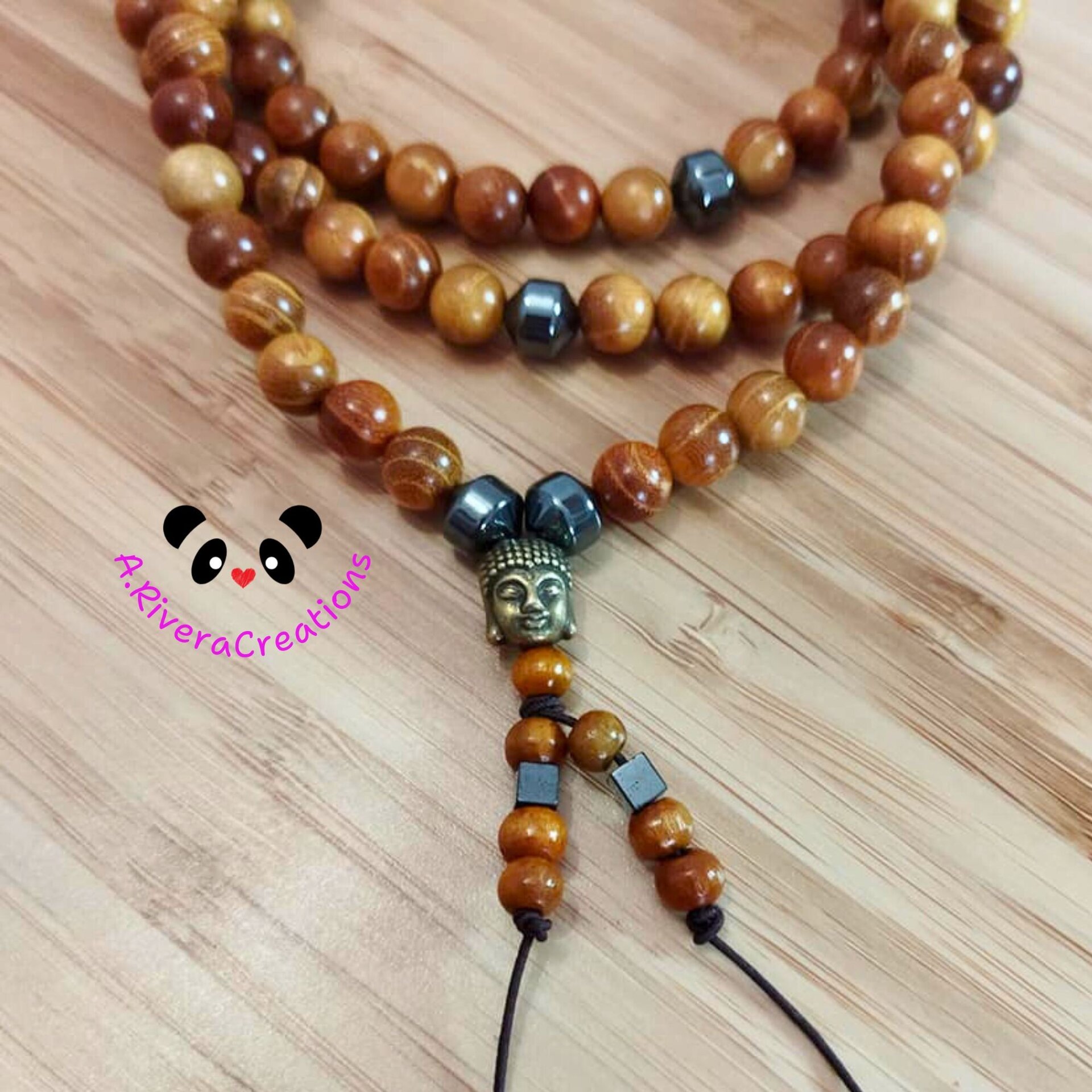 JAPAMALA SÁNDALO 8MM, HEMATITE, YOGA, BUDISMO COLLAR MALA, PULSERA - 5