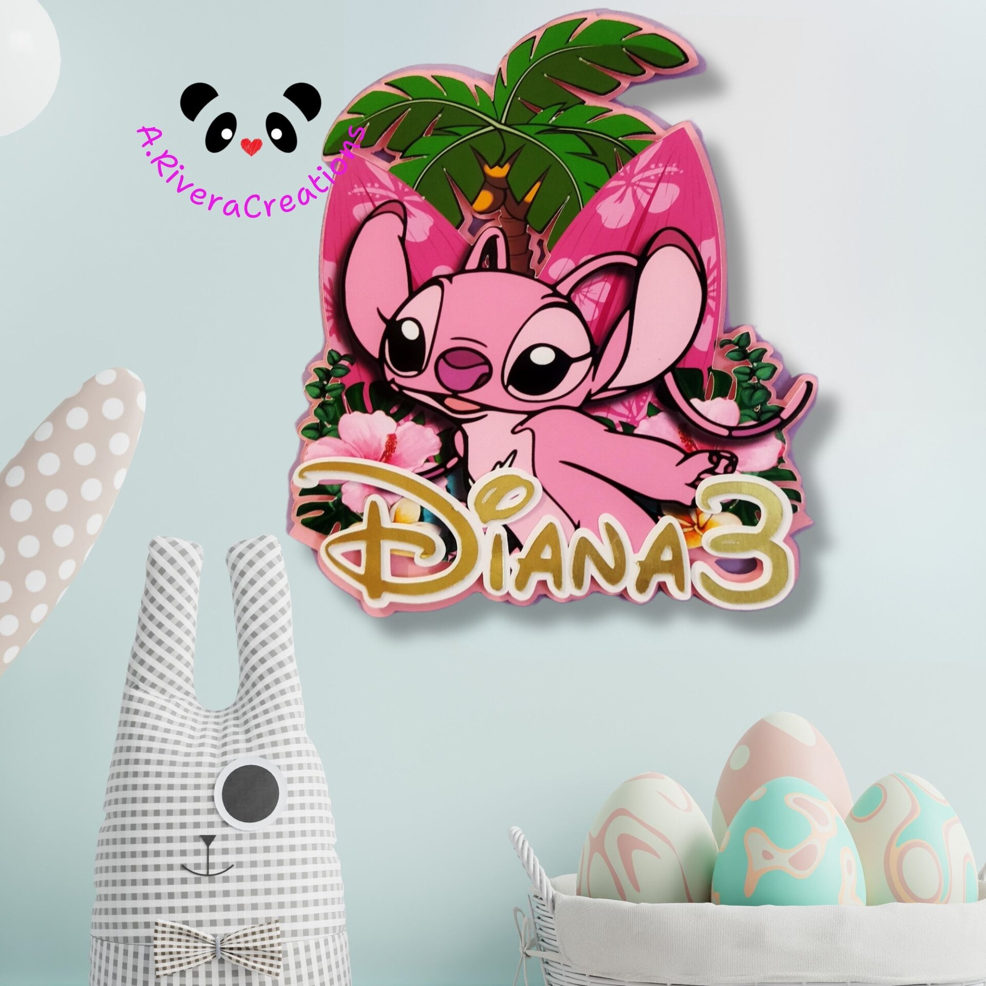 🎂 CAKE TOPPER ANGEL STITCH PERSONALIZADO - 4