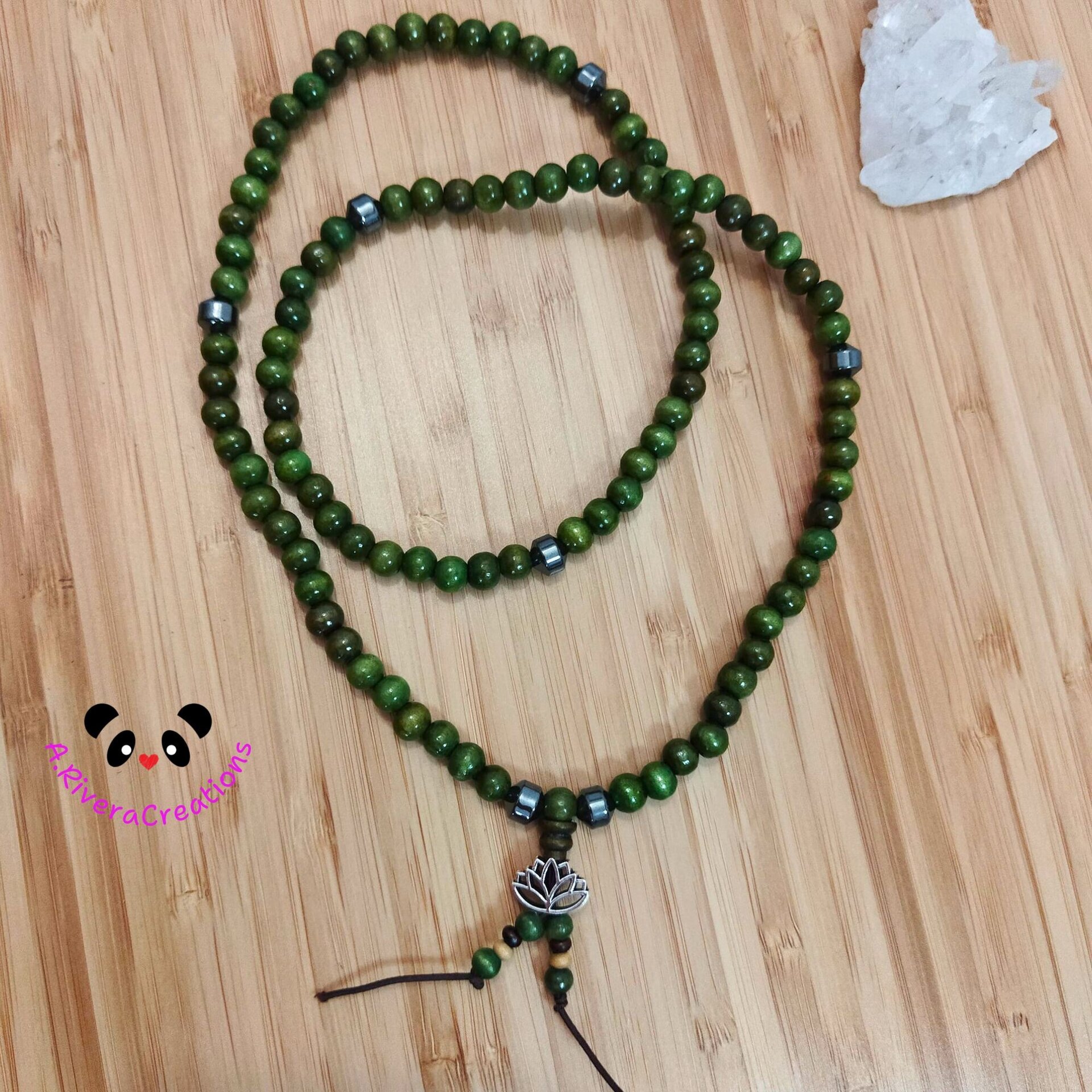 JAPAMALA VERDE CON HEMATITE. BUDISMO, YOGA, PULSERA, COLLAR - 3