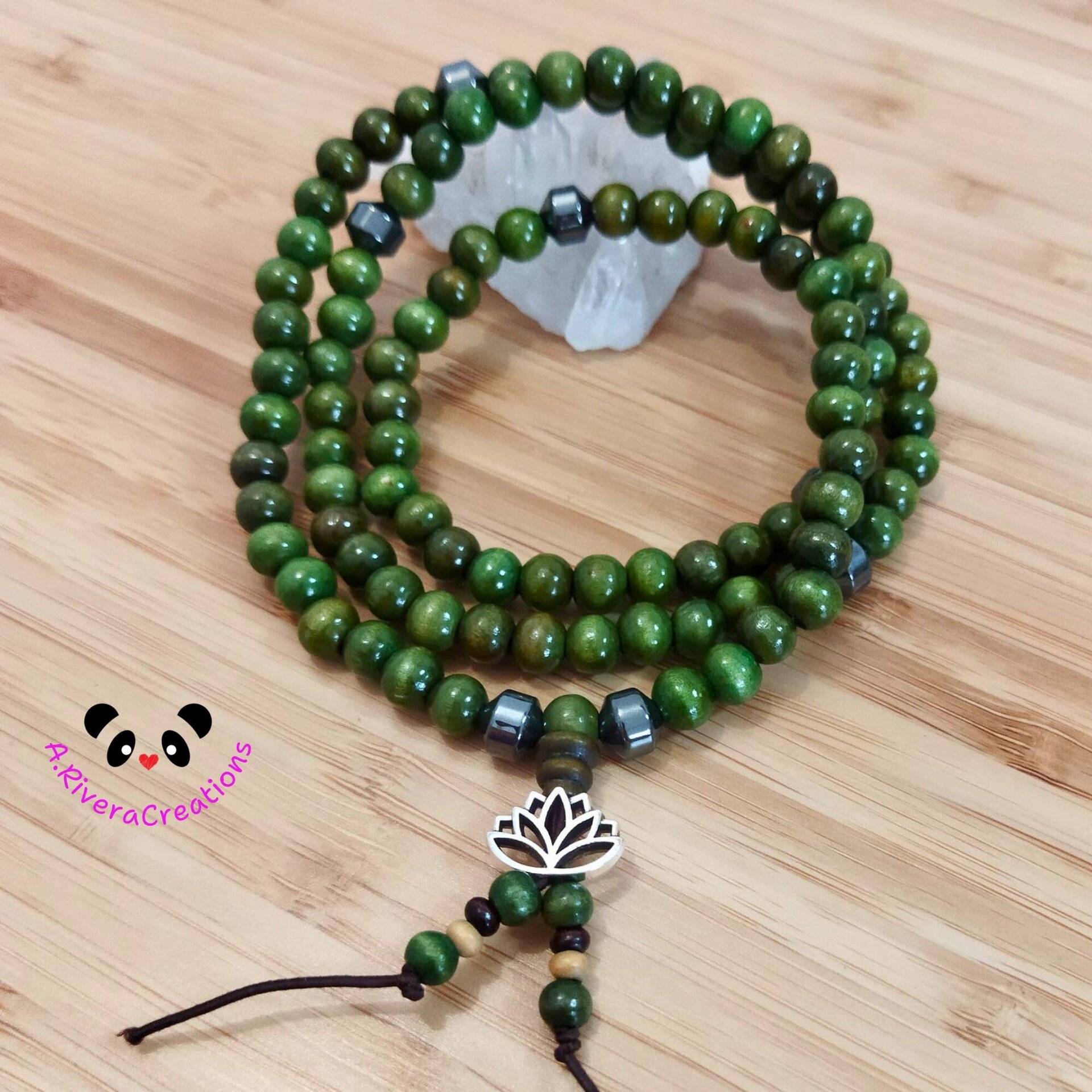 JAPAMALA VERDE CON HEMATITE. BUDISMO, YOGA, PULSERA, COLLAR - 4