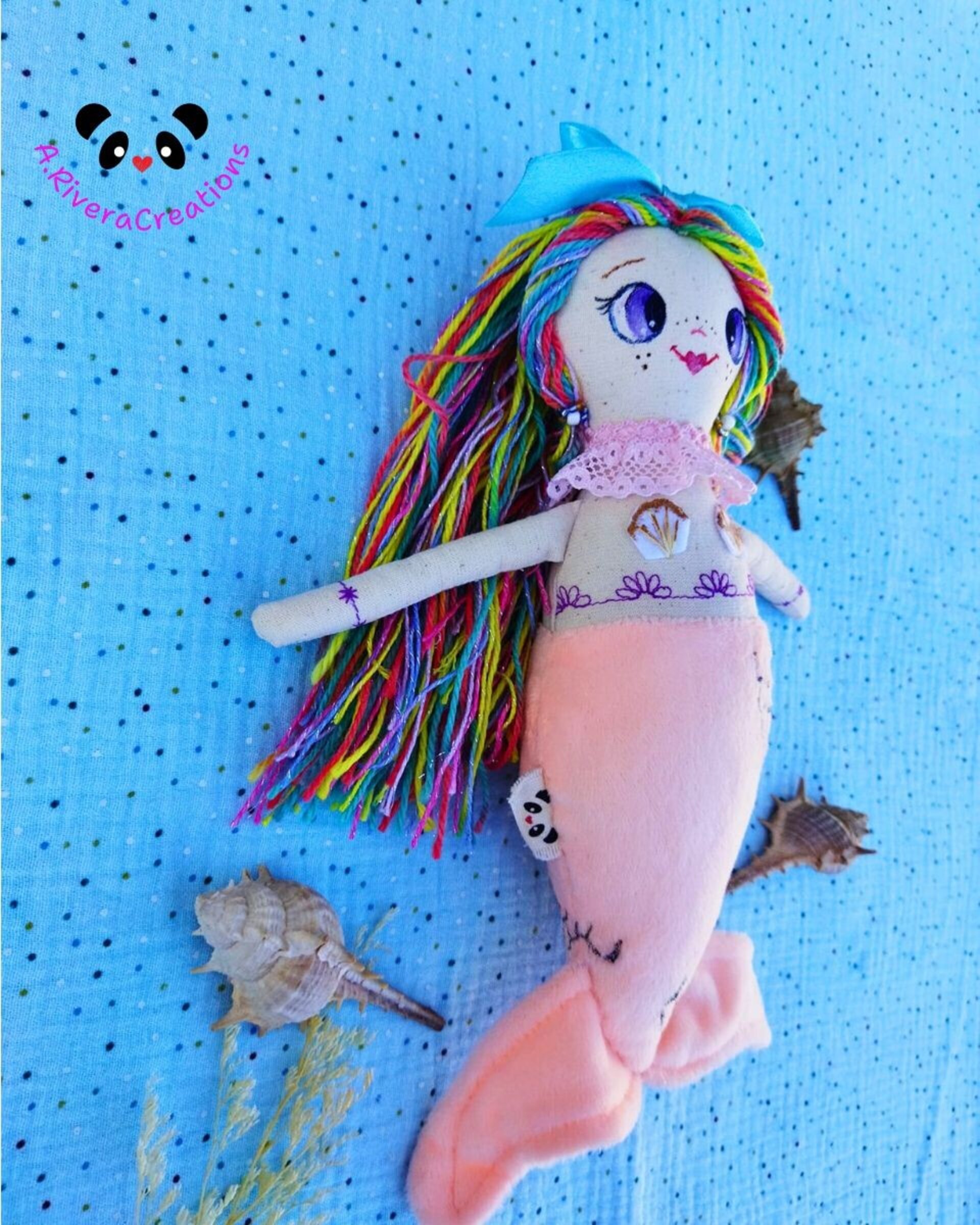 Sirenita peluche, cabello arcoiris, peluche de sirena - 3