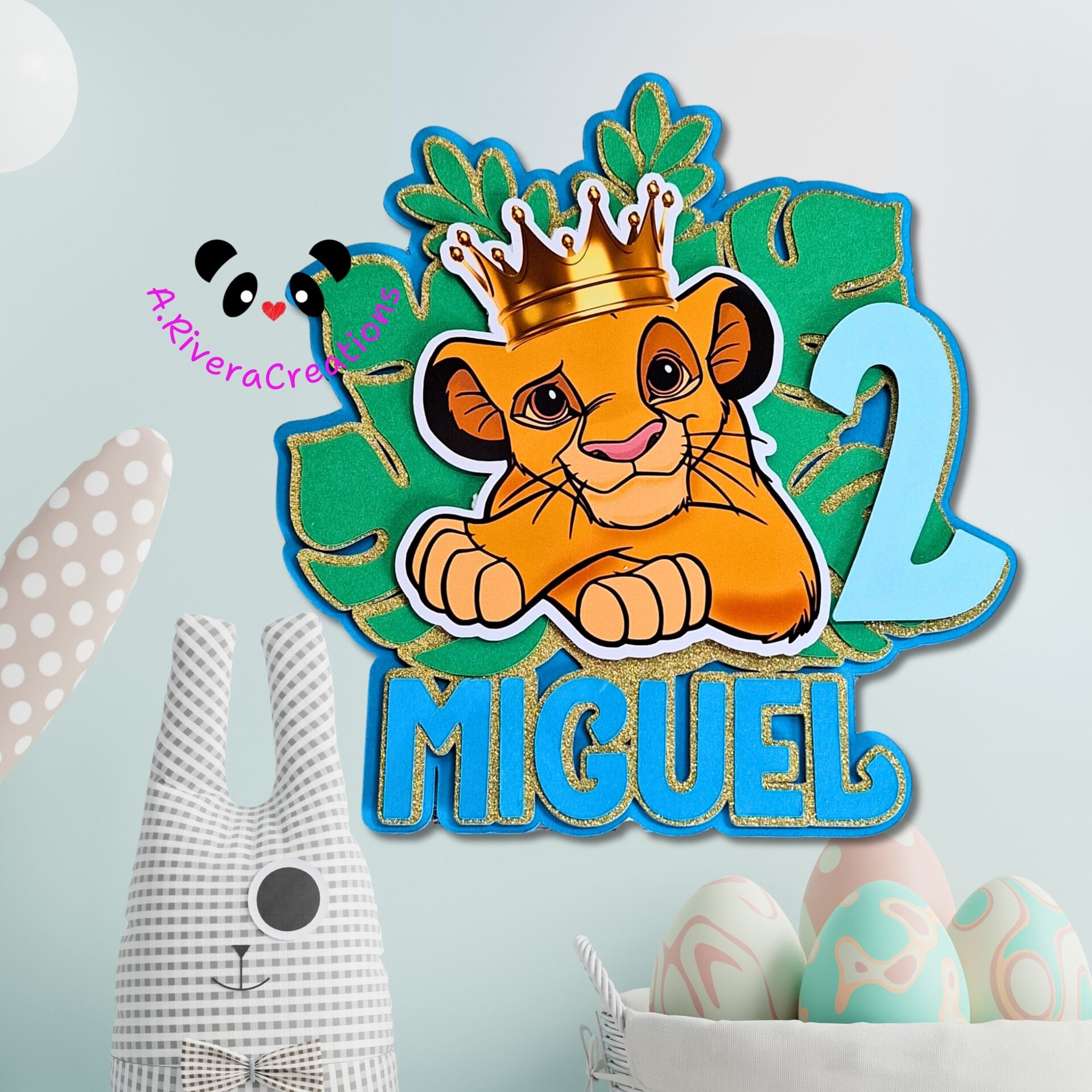 🎂 CAKE TOPPER REY LEÓN  CON CORONA PERSONALIZADO - 2