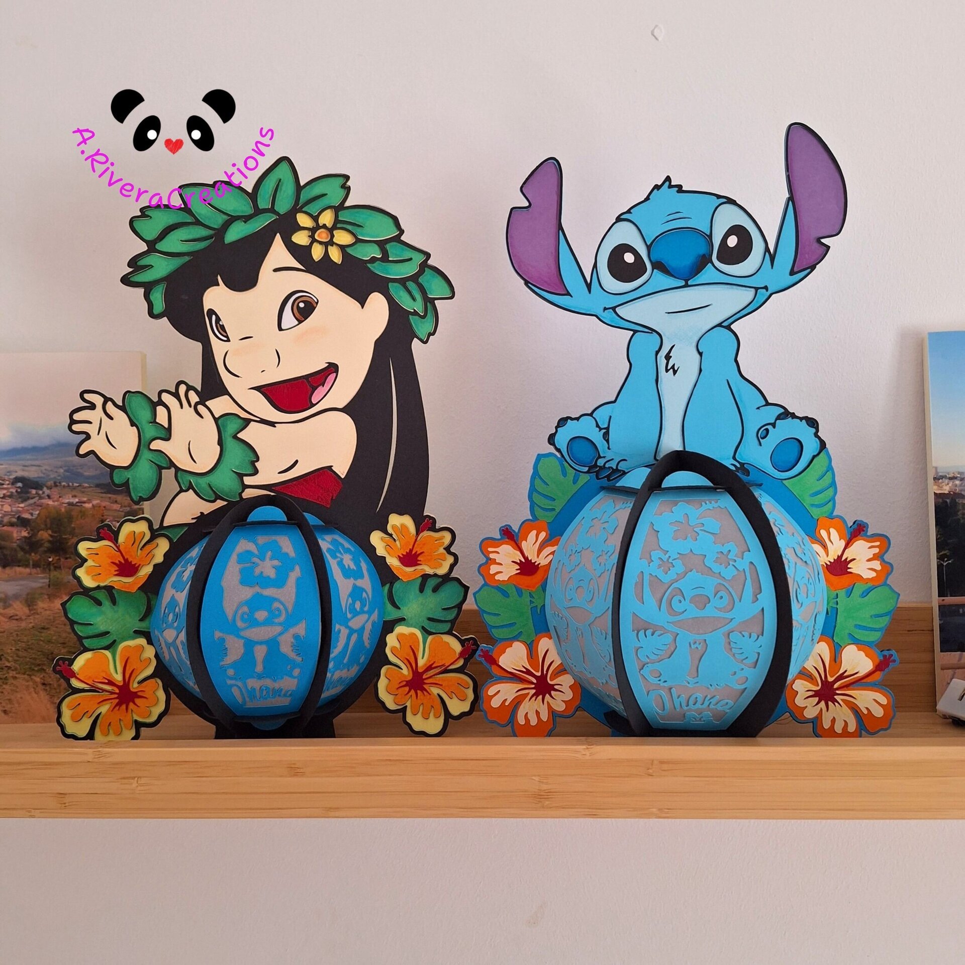 🌺 Lámpara artesanal  Stitch con diseño hawaiano hecho a mano - 3