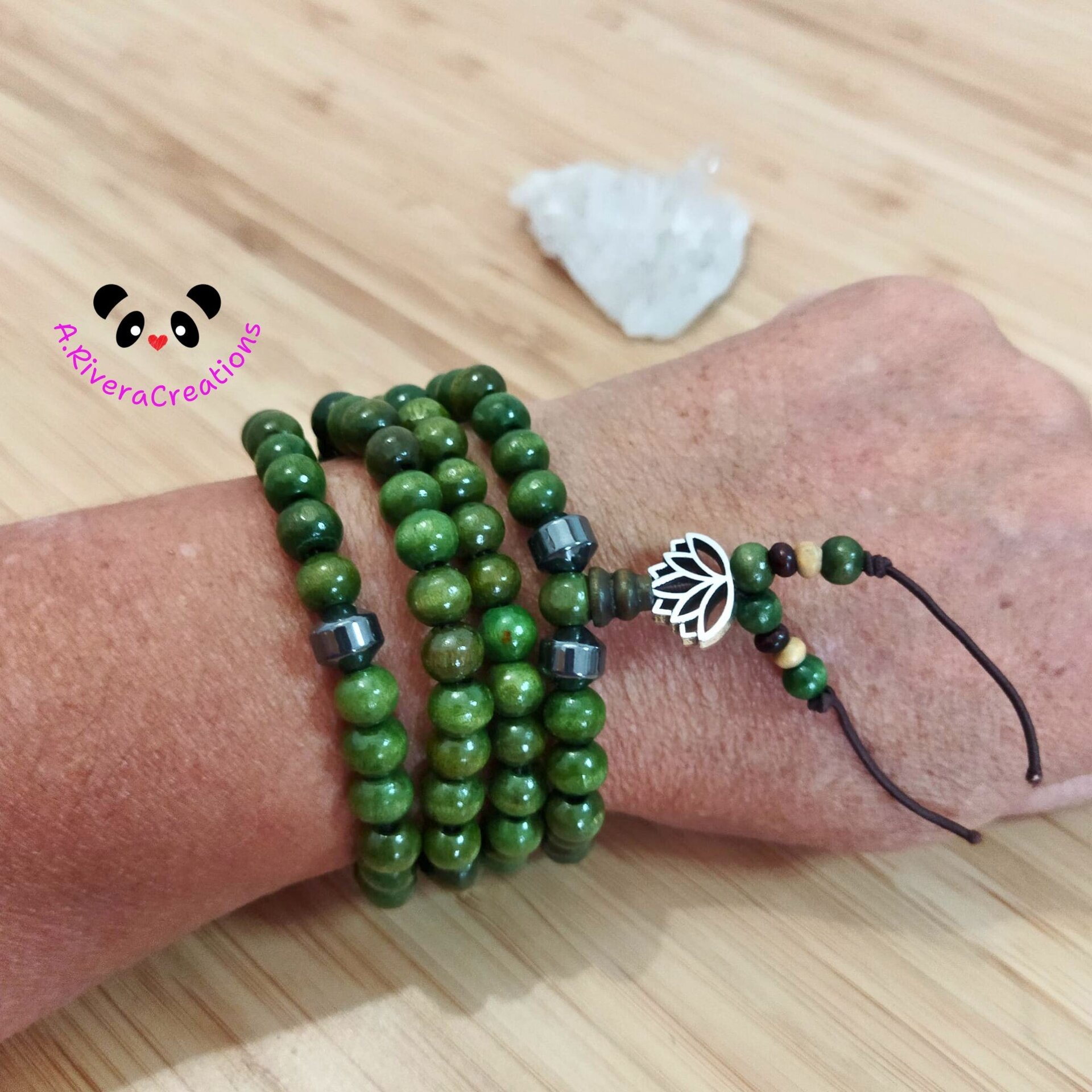 JAPAMALA VERDE CON HEMATITE. BUDISMO, YOGA, PULSERA, COLLAR - 2