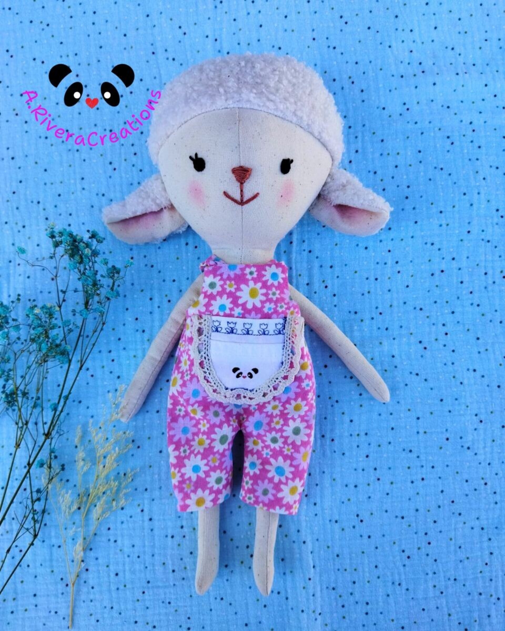 Peluche corderita, corderito, muñeca artesanal, hecho a mano - 3