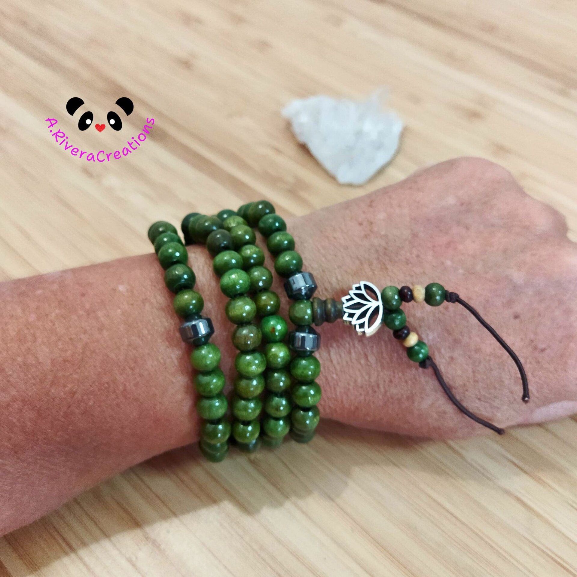 JAPAMALA VERDE CON HEMATITE. BUDISMO, YOGA, PULSERA, COLLAR - 5