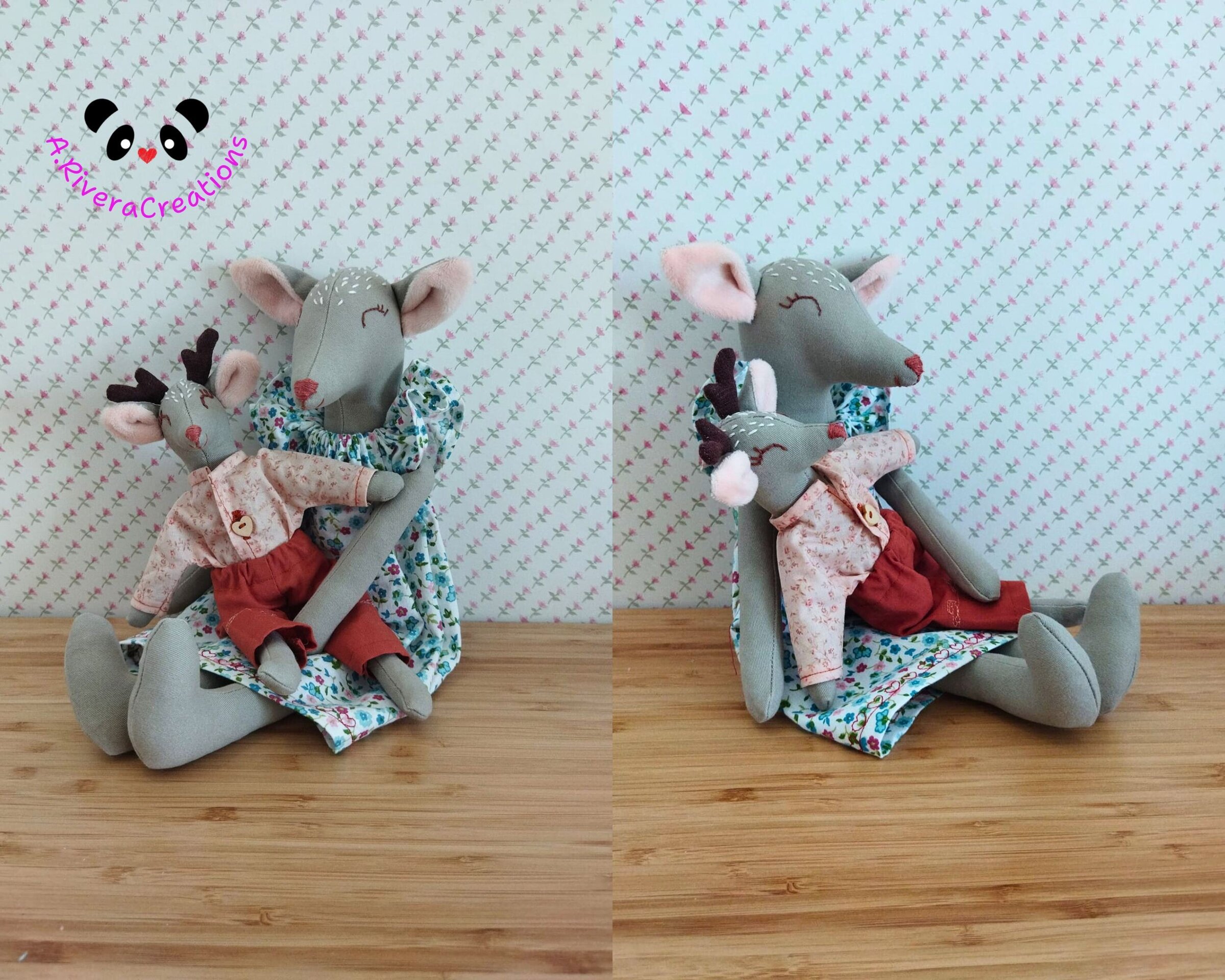 💝 Mamá ciervo e hijo, muñecas de tela, peluches de ciervo, renos, hecho a mano - 6