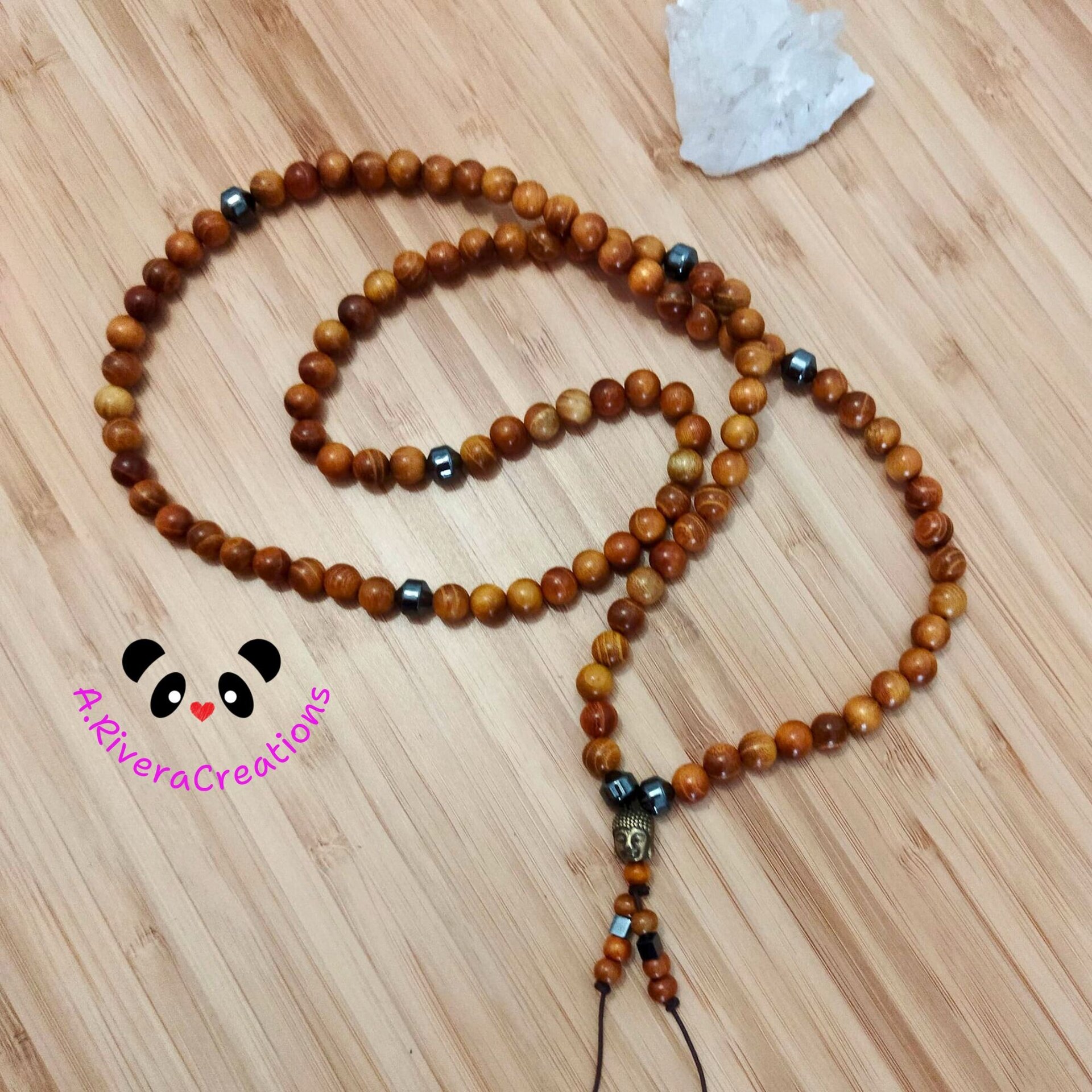 JAPAMALA SÁNDALO 8MM, HEMATITE, YOGA, BUDISMO COLLAR MALA, PULSERA - 2