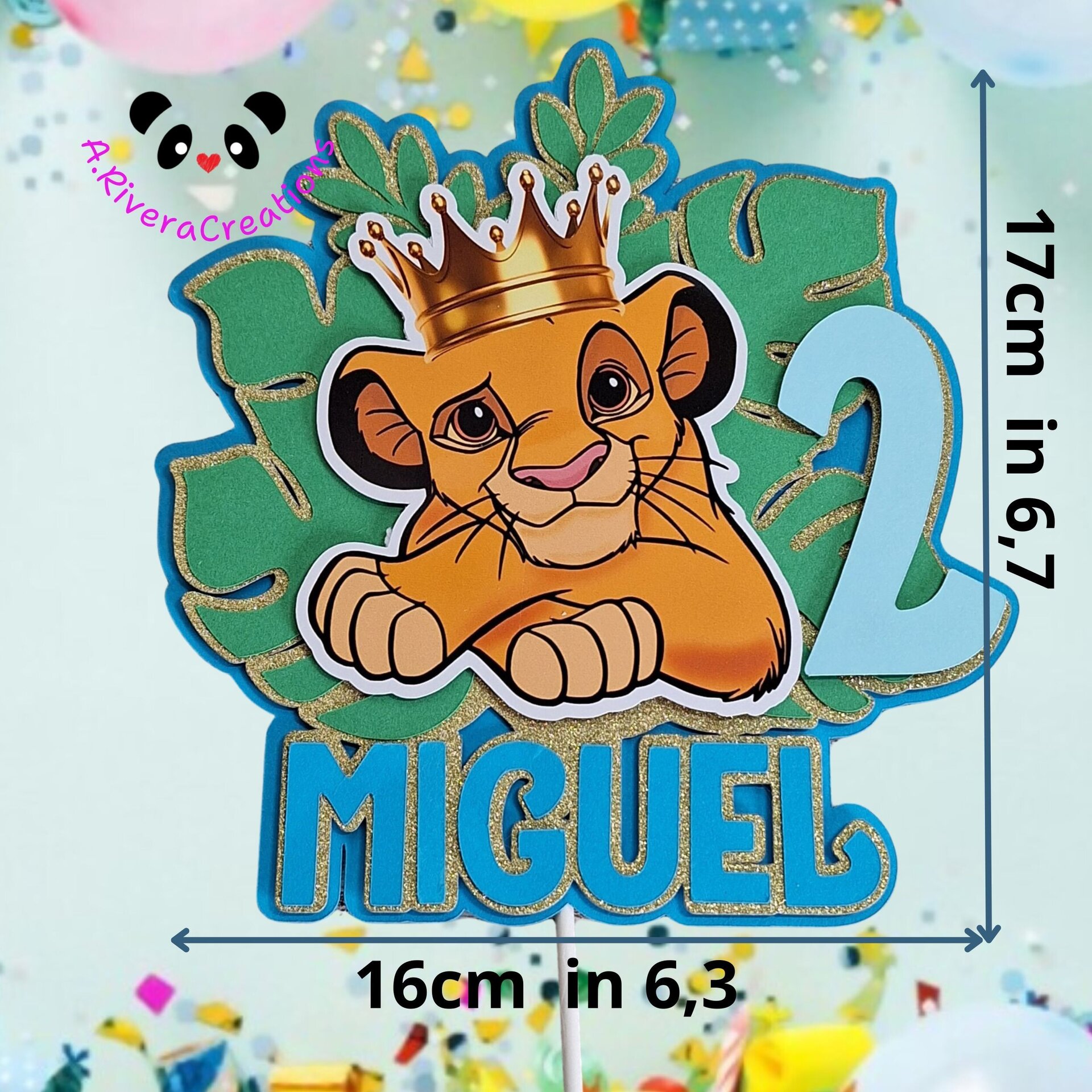 🎂 CAKE TOPPER REY LEÓN  CON CORONA PERSONALIZADO - 3