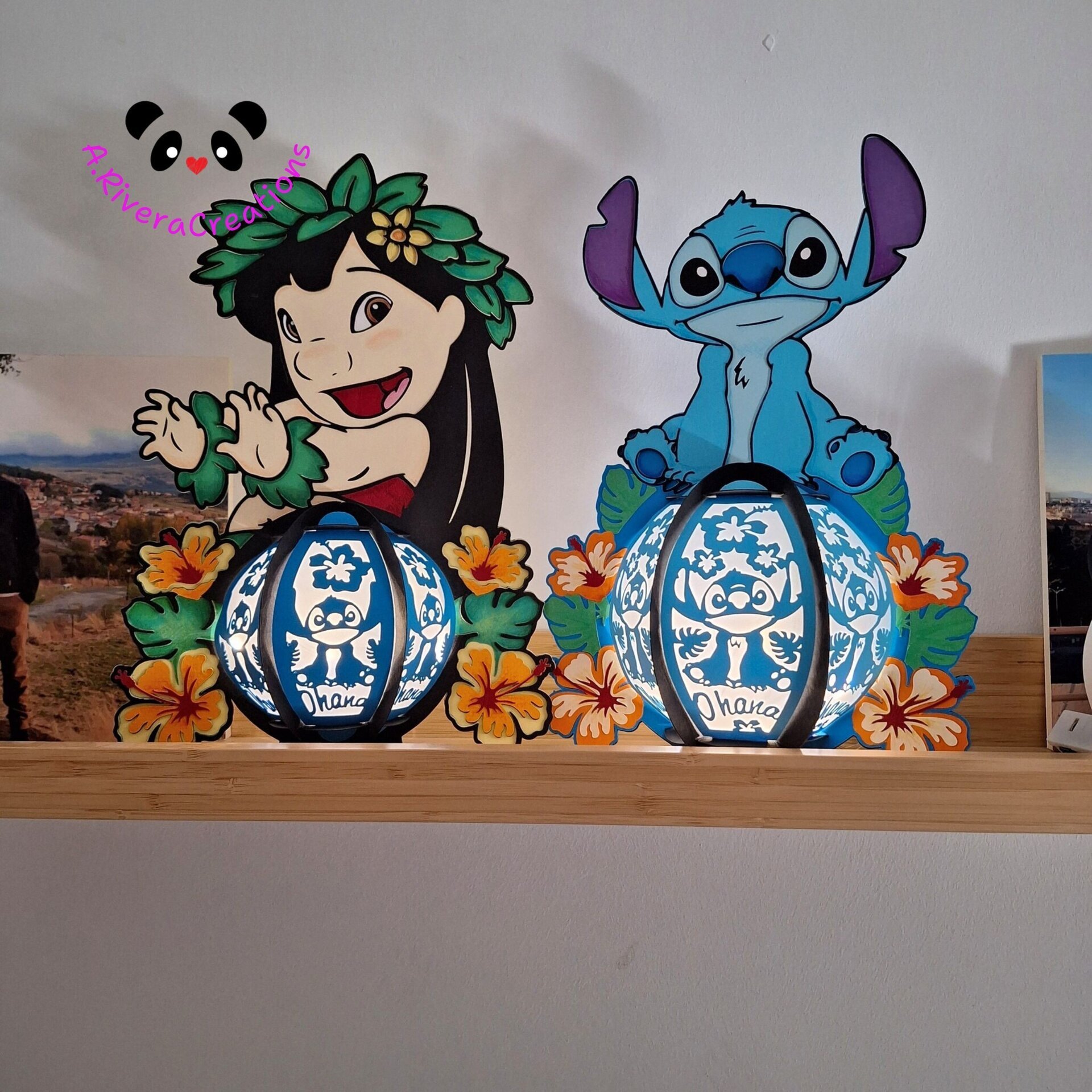 🌺 Lámpara artesanal  Stitch con diseño hawaiano hecho a mano - 5